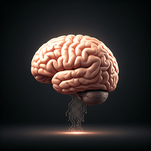 Brain connected to microchip AI illustration